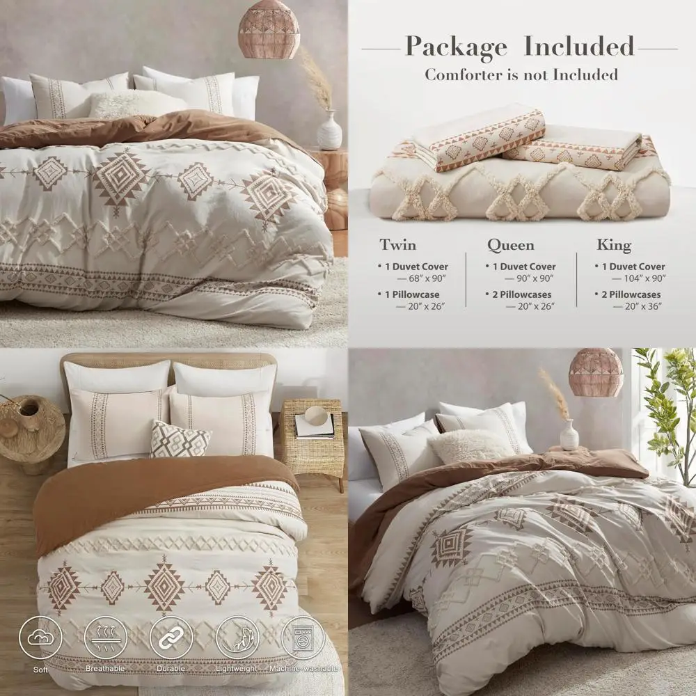 

Комплект пододеяльников в богемном стиле размера «queen-size» бежевого и терракота, постельное белье из микрофибры из трех предметов, прочное и превосходное качество