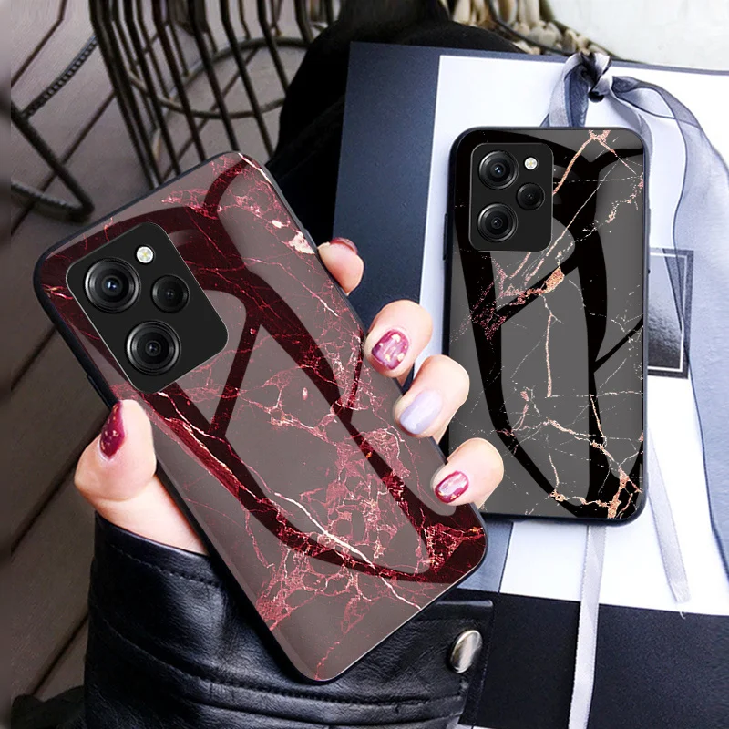 Poco X5 Pro 22101320G 22101320I Case Marble Tempered Glass Hard Cover Back Phone Case for Xiaomi Poco X5 Pro 5G Glass Protector