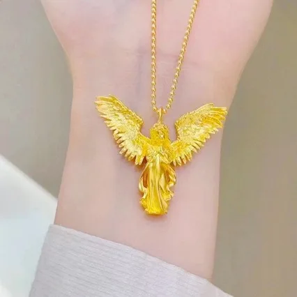 Ancient gold guardian angel pendant 24k necklace pendant for girlfriend AU999 real gold jewelry