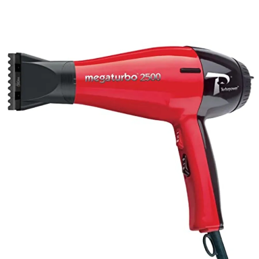 

Turbo Power Megaturbo 2500 Red Hair Dryer + Hot Blow Attachment Bundle Professional Salon Performance Powerful Airflow Lightwei