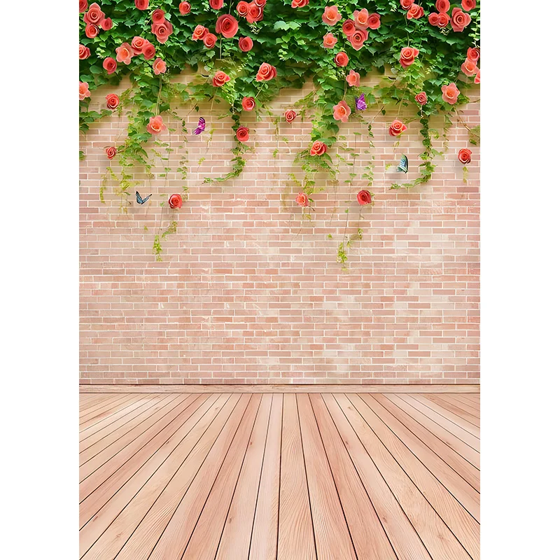 SHUOZHIKE-Parede de tijolos e piso de madeira Tema Fotografia Backdrops, Props Retrato, Children's Home Photo Studio Background, QY-81