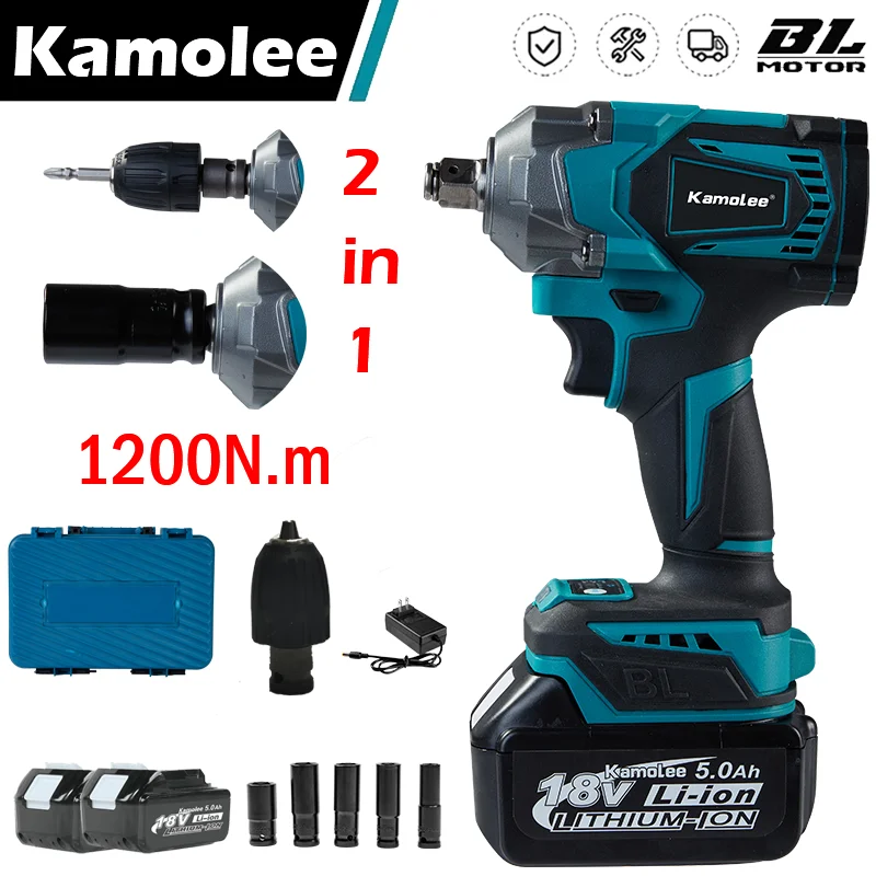Kamolee-chave Elétrica sem Fio sem Escova sem Fio Bateria e Carregador Compatível com Bateria Makita 18v 1200 N.m