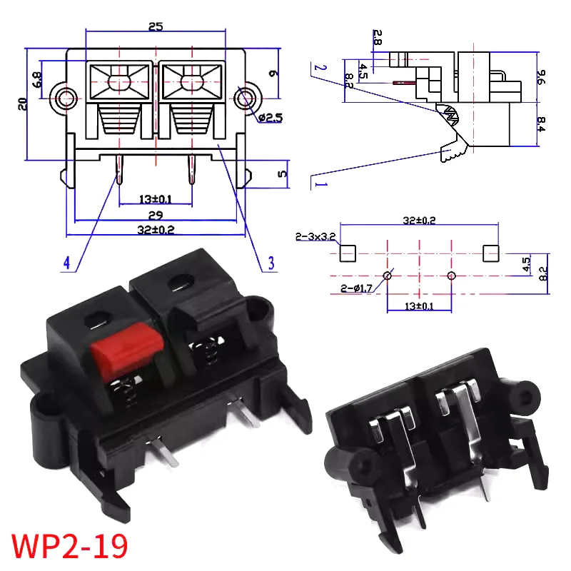 2-position cable clamp Connecting clamp WP2-19 Square lamp aging rack test clamp WP external wiring socket