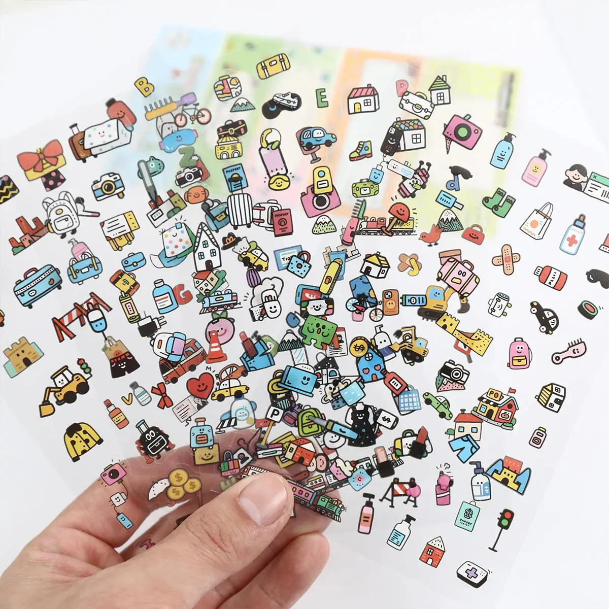 4er-Pack Ultra-Mini-Cartoon-Aufkleber, Graffiti-Stil, kleine Muster alltäglicher Gegenstände und Fahrzeuge, dekorative Aufkleber für Tagebücher, geeignet für Tagebuchcollagen und