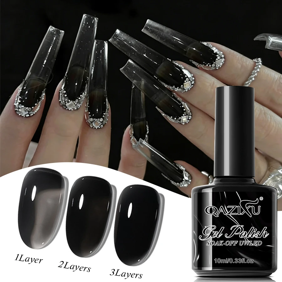 QAZIXU Schwarzer Jelly-Gel-Nagellack Transparenter Soak-Off-Lack Semi-Permanent UV-LED Nagelkunst Maniküre-Gel Beliebte Farbe