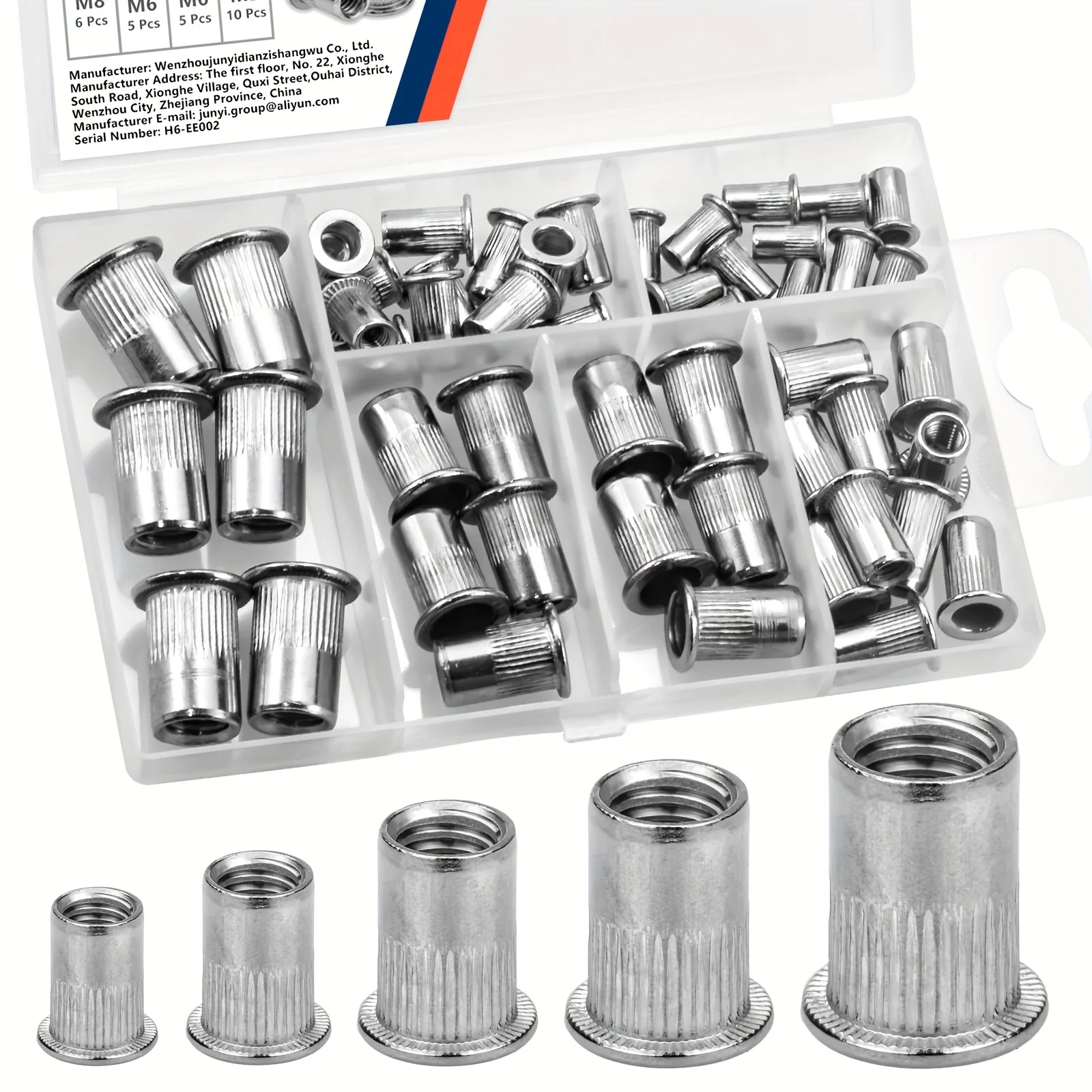 Metric Rivet Nut Assortment Kit (50Pcs/120Pcs) - M3 M4 M5 M6 M8 M10 Flat Head Rivnut 304 Stainless Steel Threaded Insert Nut Set