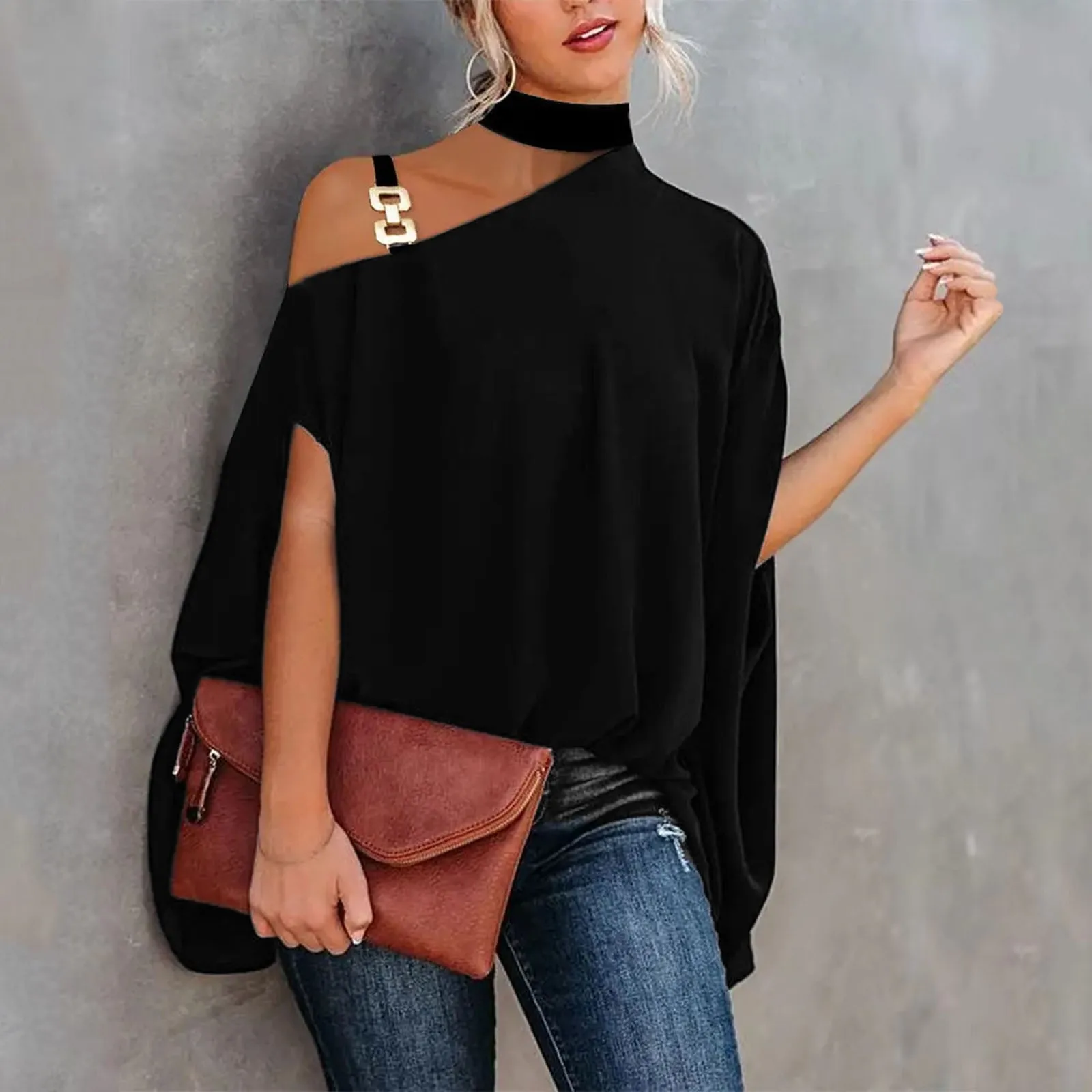 Women Sexy One Shoulder Off Shirt Chic Elegant Top Loose Oversized Shirts & Blouses Women\'S Autumn Clothing Blusas Para Mujer