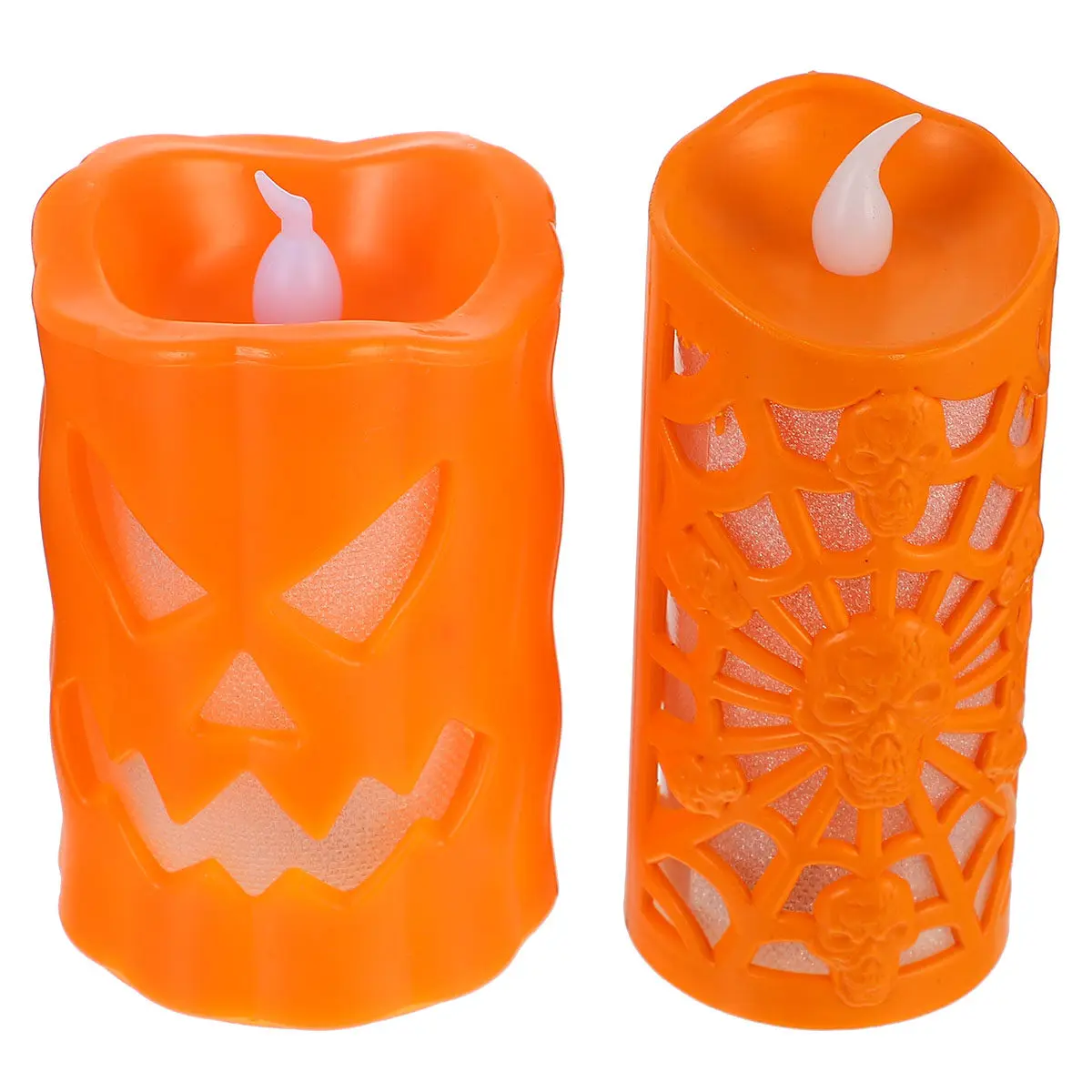 2Pcs Halloween Skull LED Lamp Flameless Electronic Decor Lamp for Party Carnival Haunted House Living Room Decoration