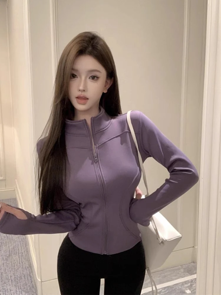 

Тонкая спортивная куртка для женщин: весенне-осенний топ на молнии для йоги, бега, велоспорта, быстросохнущая одежда с длинным рукавом для фитнеса