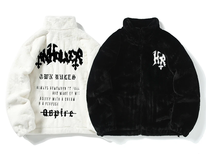 HISTREX Men Rabbit Fur Jacket Parkas,Hip Hop Fluffy Coat,Winter Fleece Overcoat,Outerwear Streetwear,Korean Women Y2k Clothing