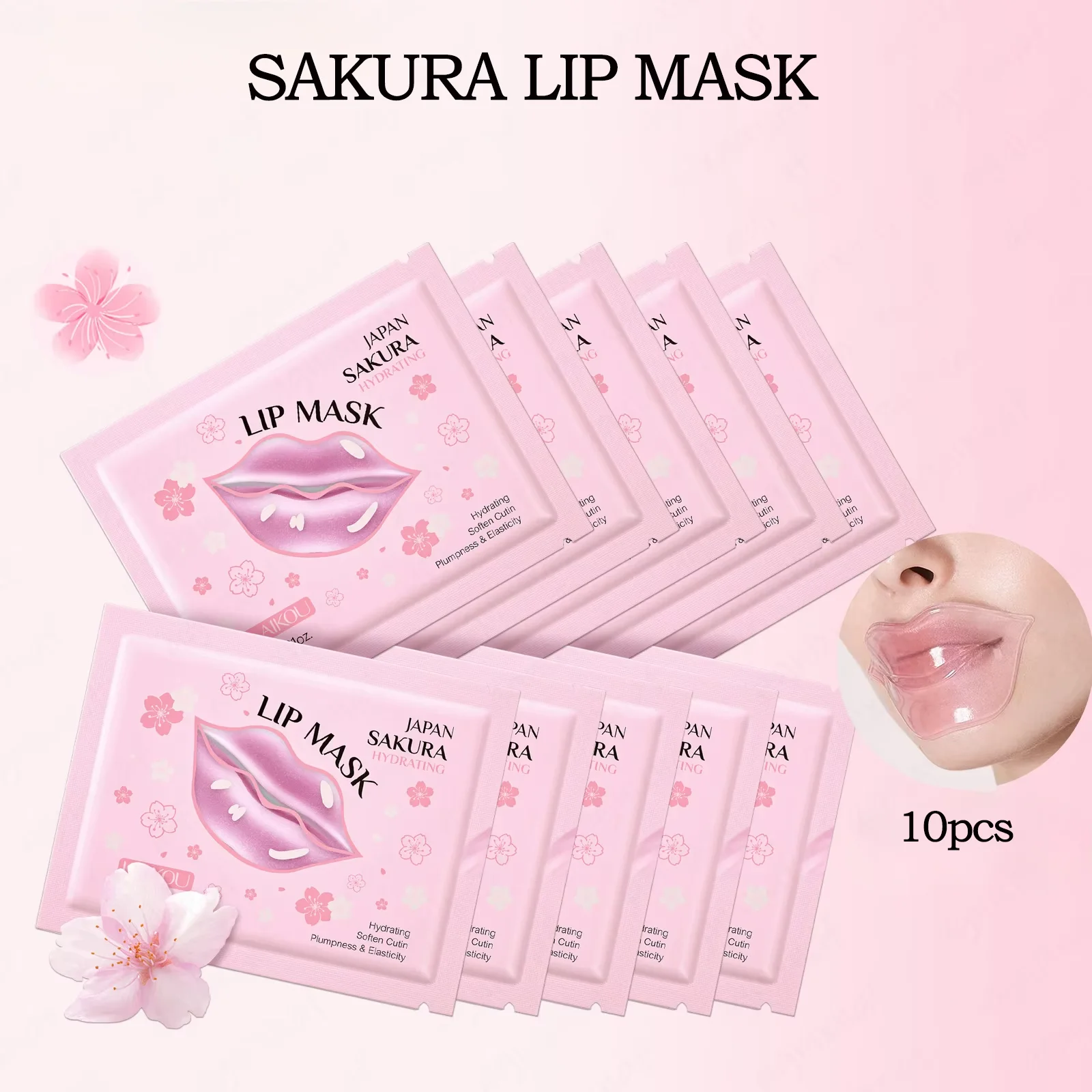 LAIKOU Sakura Lip Mask Gel Patches Moisturizing Hydrating Repair Fade Lip Lines Lips Care 5/10PCS