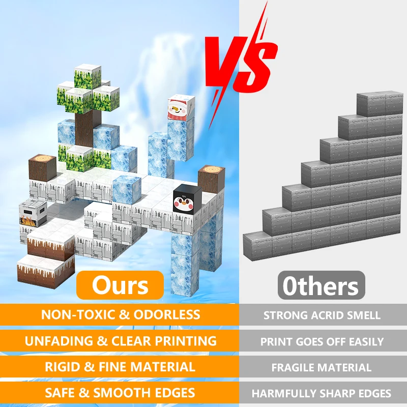 64/108/145 Uds. Juguetes de bloques de construcción de cubo magnético para niños, escenas de hielo y nieve para construir bricolaje, adecuados para niños mayores de 3 años