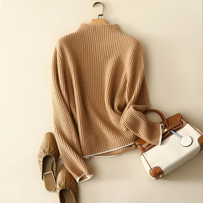 aliaga france cashmere wool turtleneck sweater contrast ribbed knitted winter fashion pullovers stylish ladies thick tops