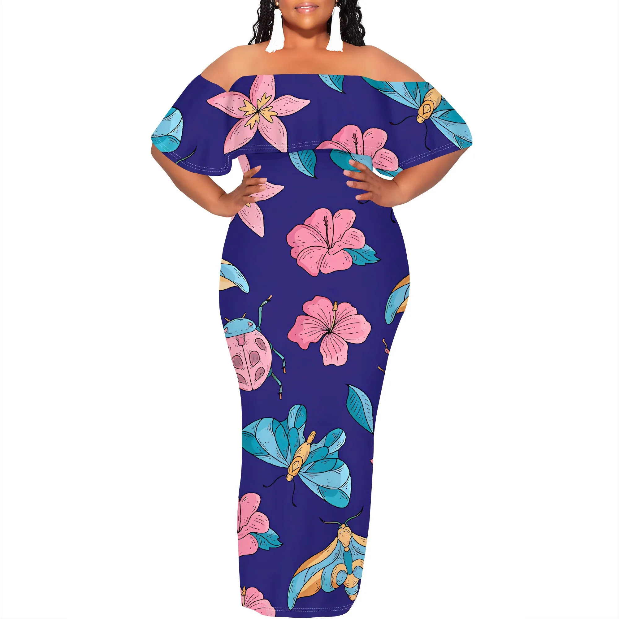 Women's Fashion 2025 Spring/Summer New Customized Casual Loose Swing Collar Printed Butterfly Beach Dress