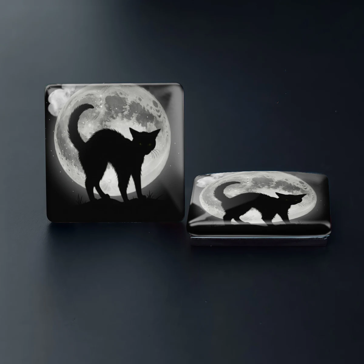 1PC 30MM Square Black Cat Full Moon Glass Refrigerator Sticker Black Cat Full Moon Home Decoration Birthday Gift
