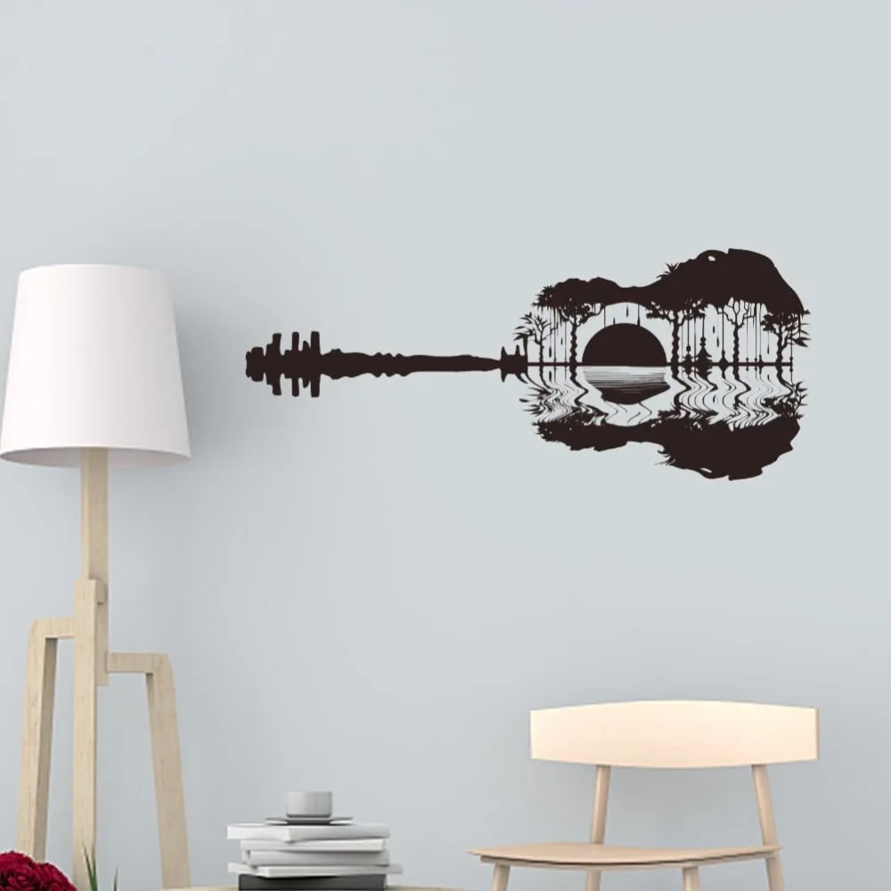 Translucent PVC Self Adhesive Wall Stickers Waterproof Building Decals for Home Living Room Bedroom Wall Decoration Guitar