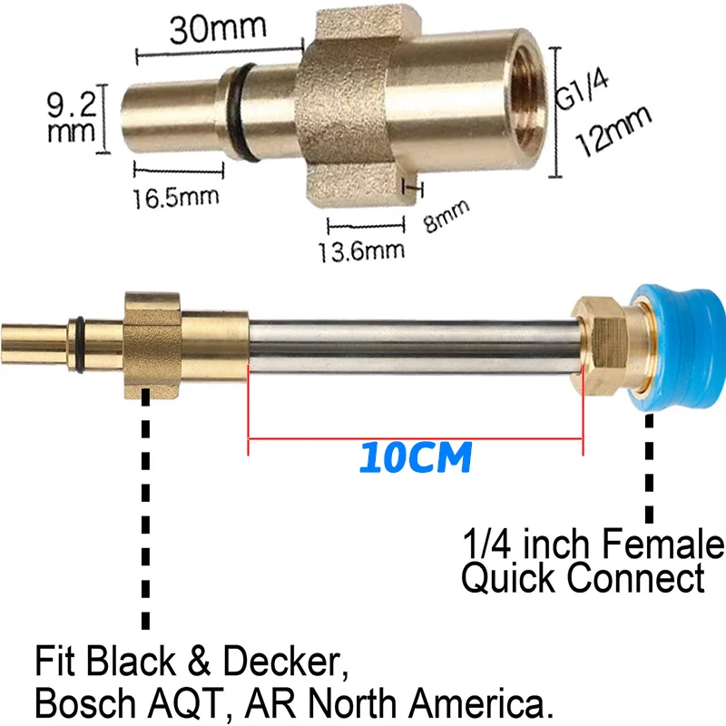 High Pressure Cleaner Cleaning Connector Metal Fitting To 1/4 Quick Nozzle Adaptors For Karcher Lavor Black Decker Nilfisk Bosch