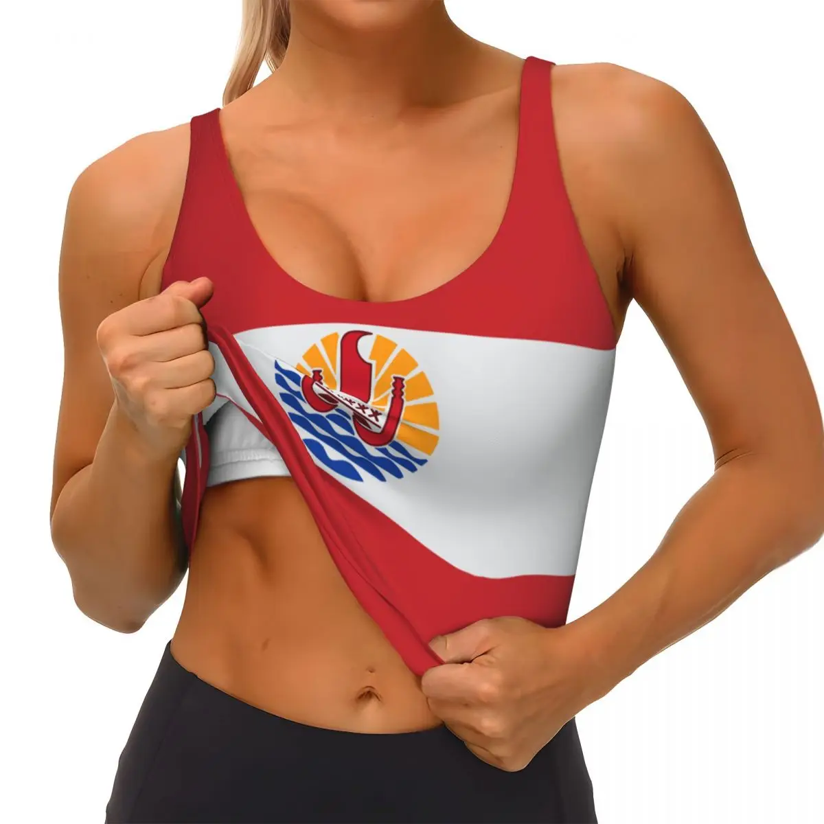 حمالة صدر رياضية للنساء للجري ملابس اليوغا سترة بولينيزيا الفرنسية العلم جمع سترة لياقة بدنية