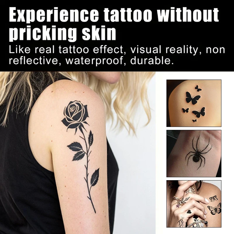 3pcs Temporary Tattoo Inks with 3 Tattoo Stickers Long-Lasting Kit, Freehand Painting Gel for Makeup Trend Party Tattoos for Fac