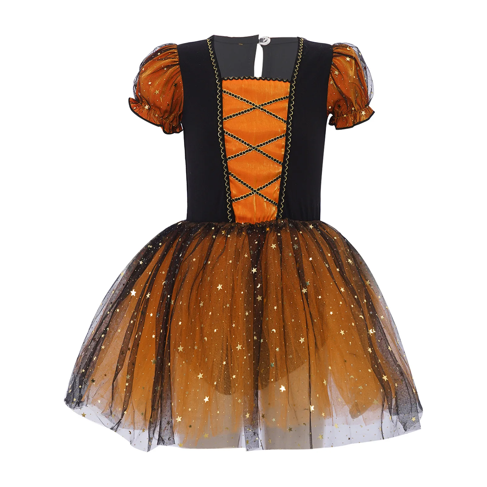 

Kids Girls Princess Party Dress Sparkly Sequin Tulle Tutu Halloween Cosplay Costume Short Puff Sleeves Latin Ballet Dance Outfit