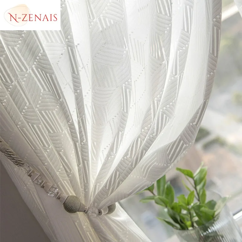 

Custom Size！！Nordic Modern Geometric Romantic and Elegant Warp Knitted Elegant Curtains for Living Dining Room Bedroom Decor