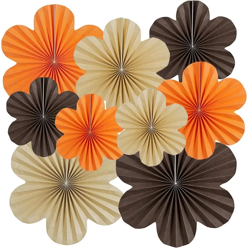

9Pcs Brown Orange Paper Flowers Fan Backdrop Decorations Hanging for Wall Paper Fans Birthday Party Paper Floral Backdrop Decor