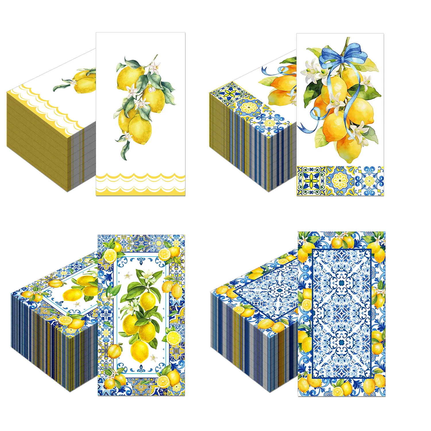 Serviettes en porcelaine bleue et blanche à motif citron, décoration de table à manger, fournitures pour fête d'anniversaire et de mariage, 20/40 pièces