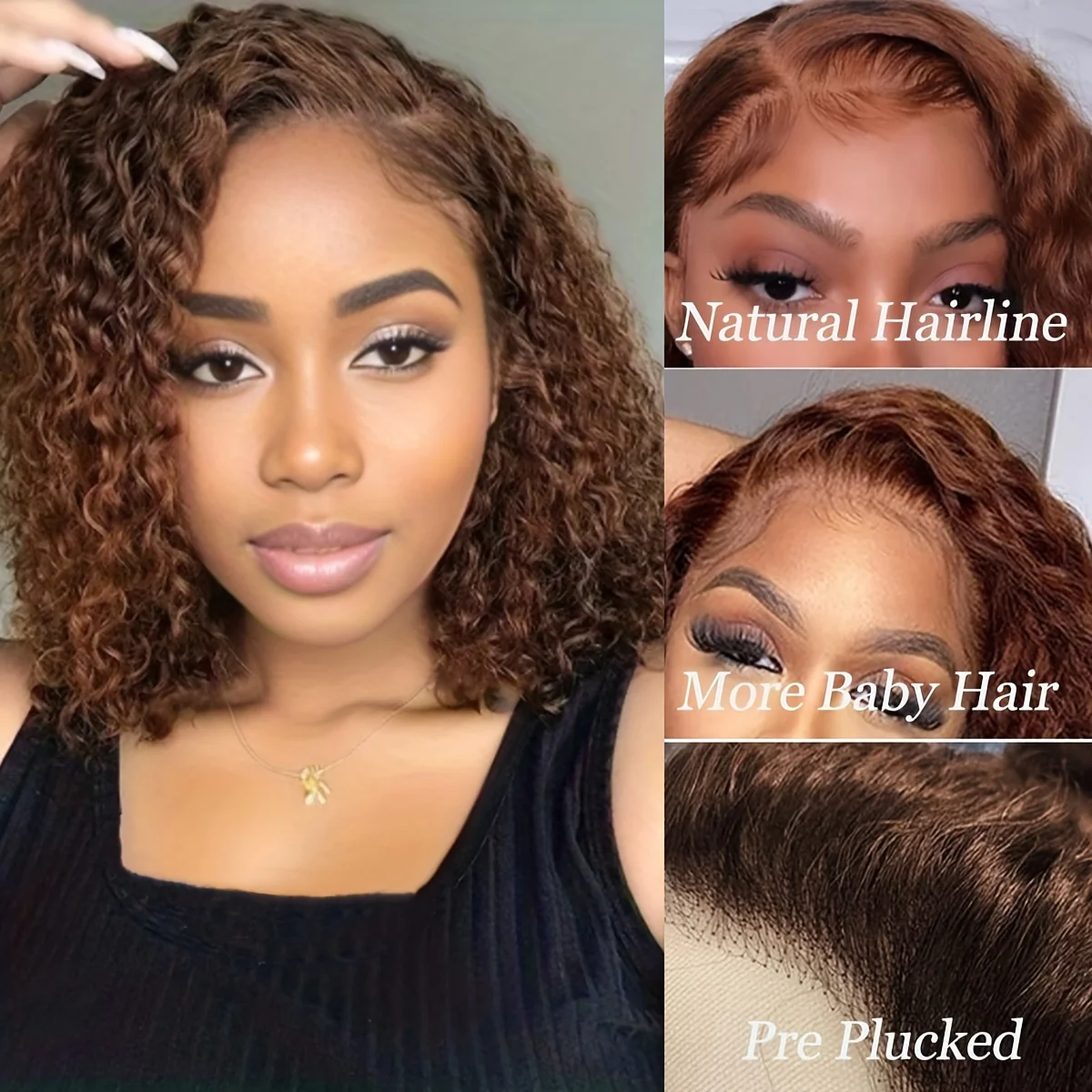 13X4 Chocolate Brown Curly Lace Front Wigs Human Hair Short Curly Deep Wave Bob Wigs Pre Plucked Water Wave #4 Colored Bob Wigs