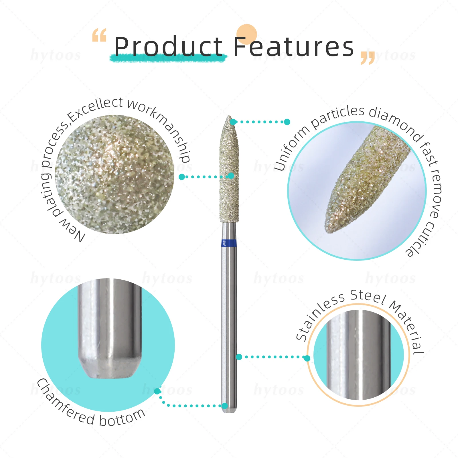 HYTOOS 3mm Large Barrel Cone Cuticle Clean Nail Drill Bit, Russian Diamond Nail Bits Dead Skin Nail Cleaner Accessories