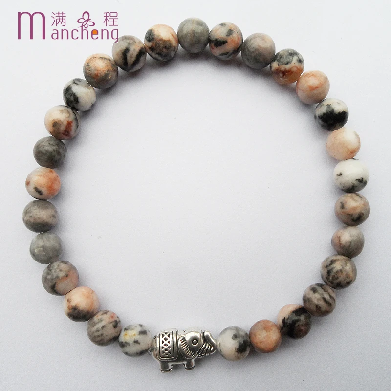 Tiki Official-website 6MM Natural Gem Zebra Jasper Drunk Elephant Bracelet Women Elasticity Men Jewelry Genshin Impact