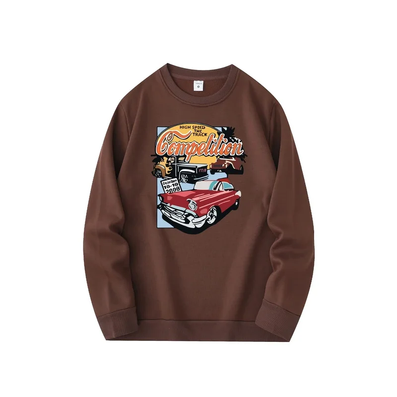 Men's new fashionable round neck sweater, casual and daily comfortable round neck sweatshirt, car print, men's jacket