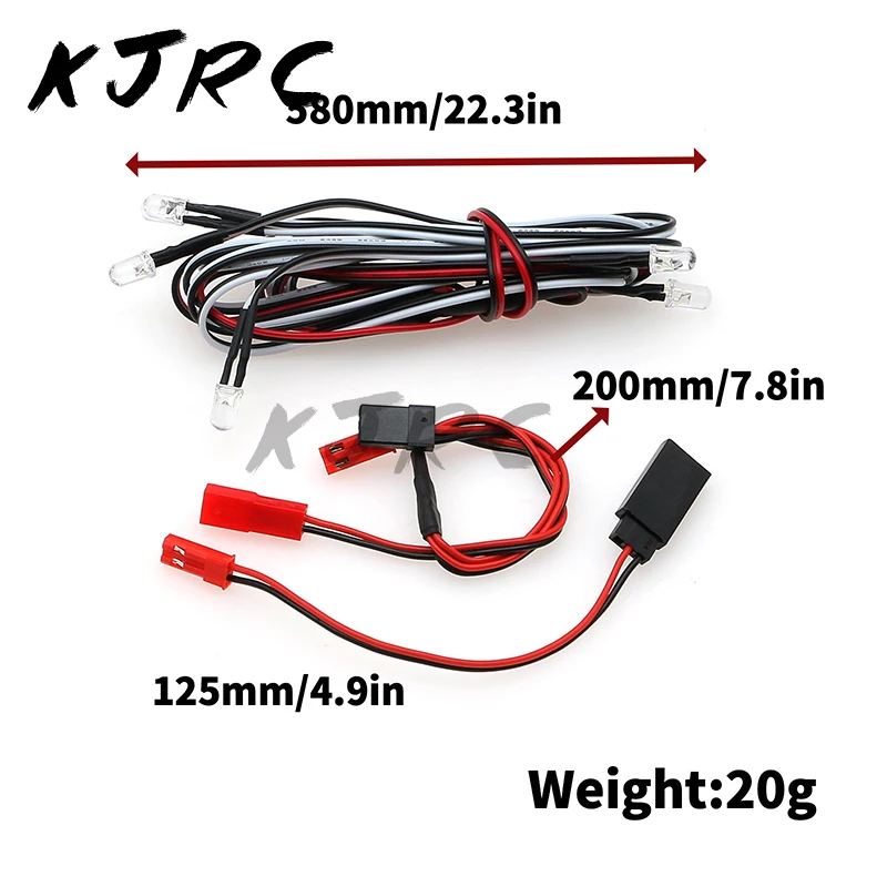 5mm 6 LED Light Kit 4 White 2 Red 5mm with Conversion Cable for 1/10 1/8 Axial SCX10 TRX4 D90 HSP HPI RC Car