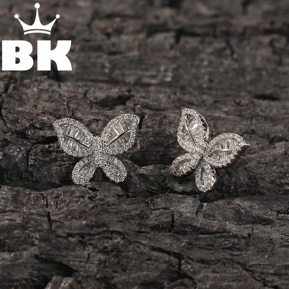 The Bling Space Pattern Butterfly Sterling Needle Earrings Hip Hop Copper Micro Paved Cubic Earring Party Jewelry
