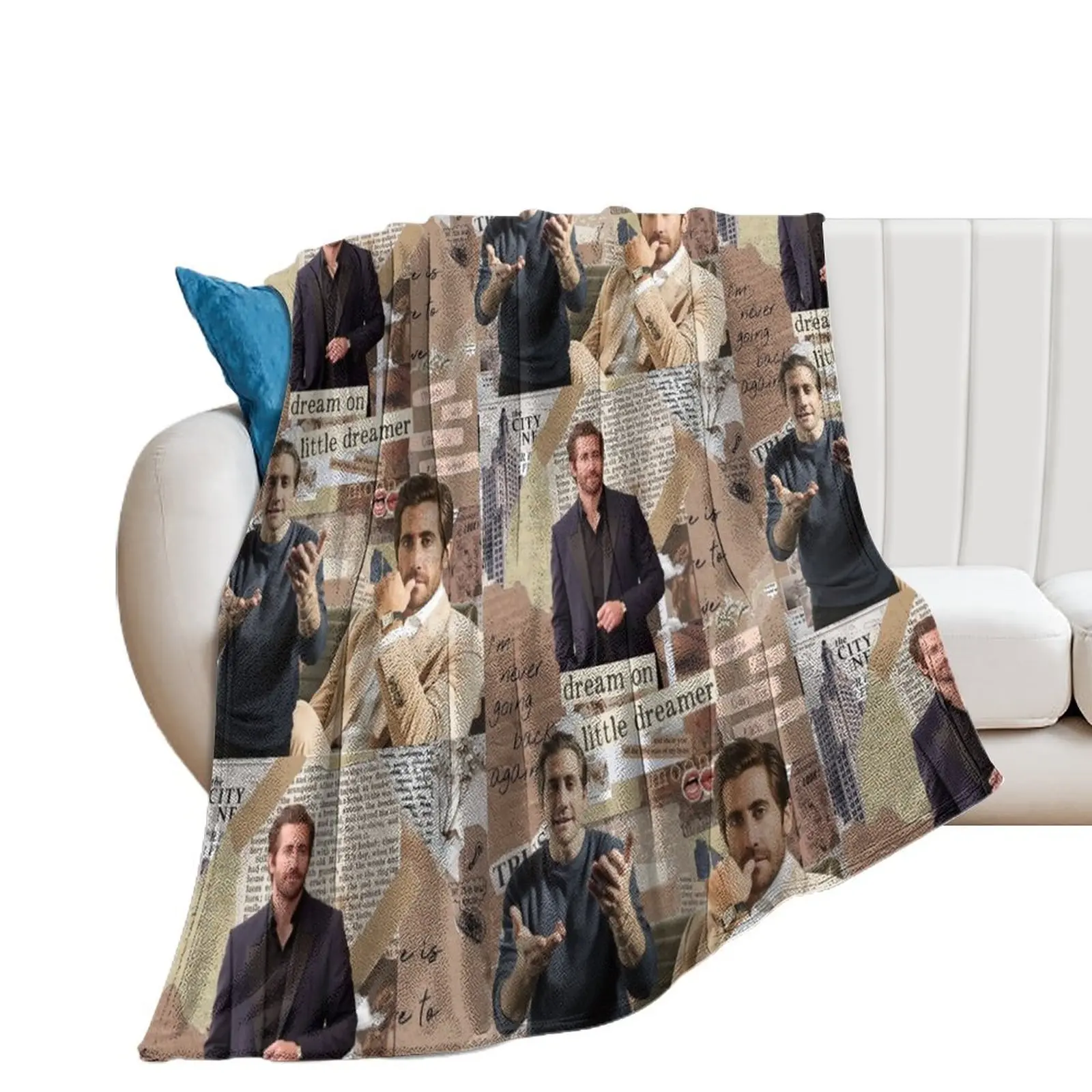 

Jake Gyllenhaal photo collage Throw Blanket Soft Plaid bed plaid blankets and throws Plush Blankets