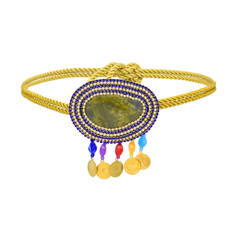 Bohemia Tether Set With Diamonds Stone Waist Chain Colorful Gemstone Tassel Pendant Fashion Women Accessories