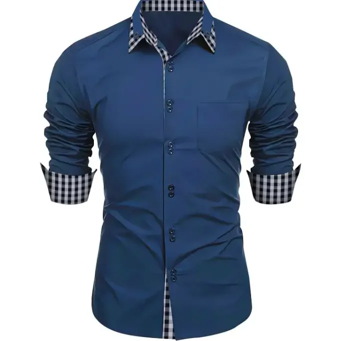 Camisa de manga comprida Slim Fit masculina, camisa casual empresarial