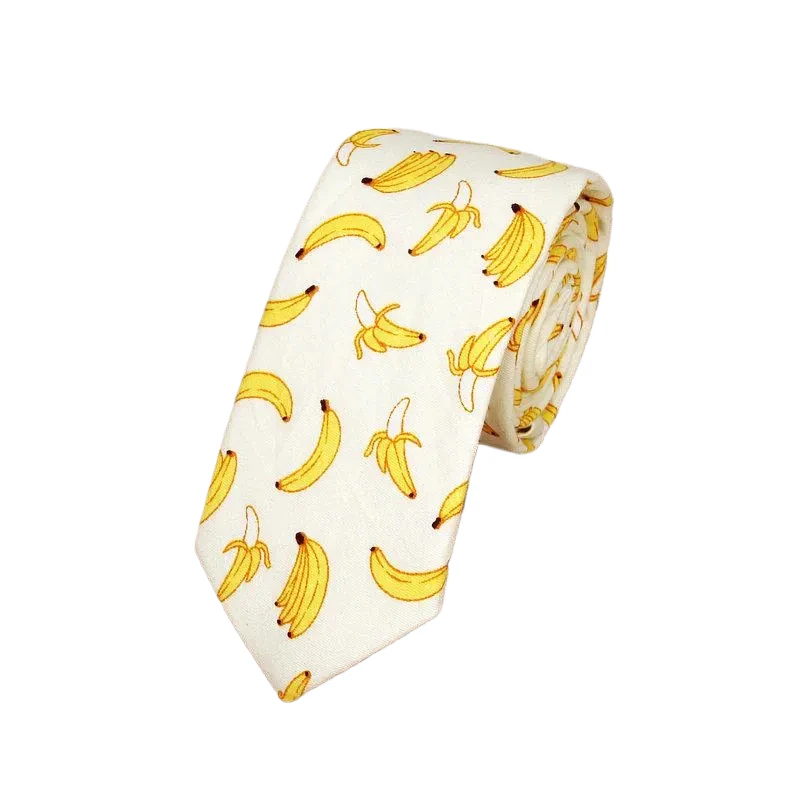 Cotton Men\'s Colourful Tie Banana Fruits Ties For Man Narrow Necktie Slim Skinny Cravate Narrow Thick Adults Women Neckties
