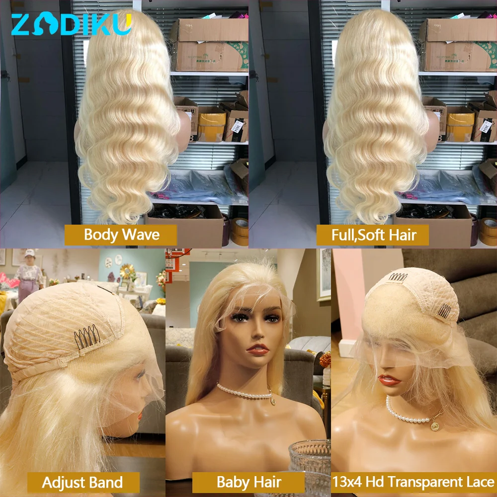 613 باروكة من شعر طبيعي شقراء الجسم موجة خصلات الشعر المستعار الإنسان 13x4 الدانتيل الشفاف الجبهة باروكة من شعر طبيعي 100% جودة الشعر البشري شعر مستعار مجعد