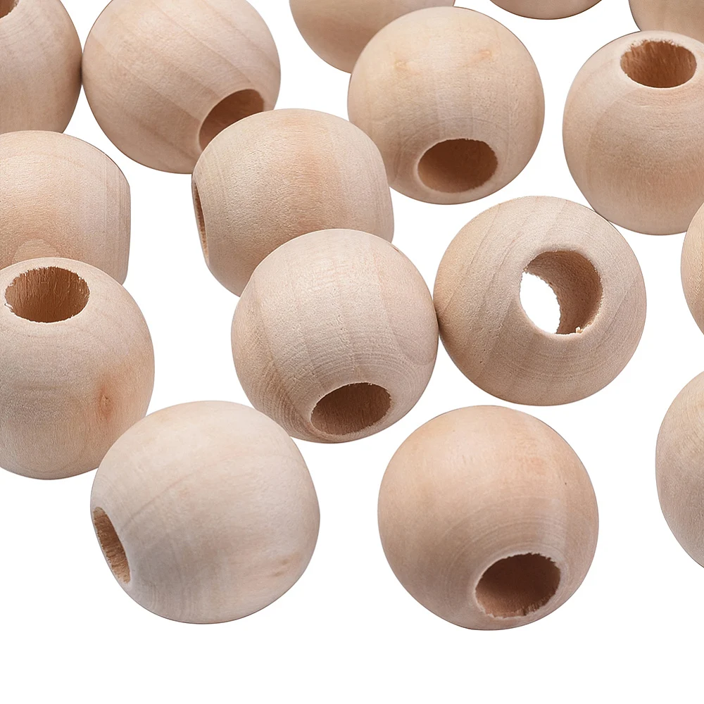 20Pcs Large Hole Natural Wood Beads for Macrame Round Loose Big Wooden Beads for Jewelry Making DIY Crafts Bracelet Garland 24mm