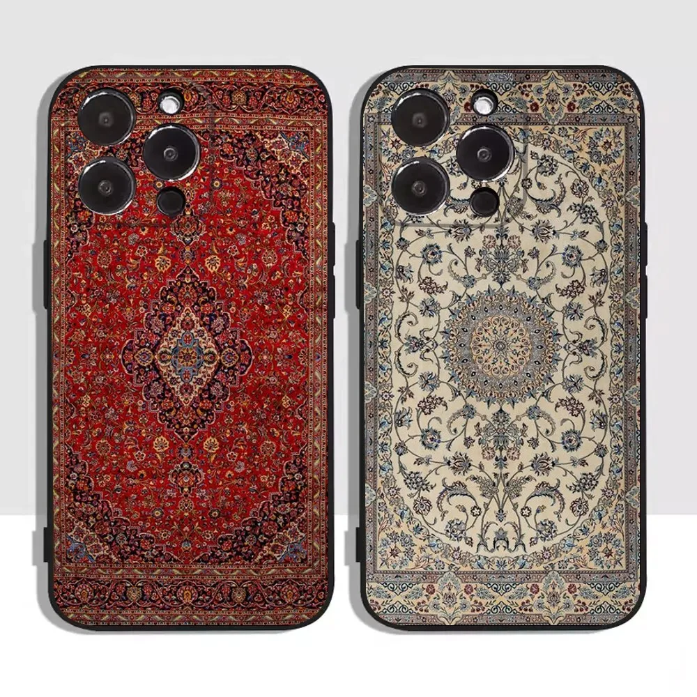 Persian Carpet Floral Pattern Phone Case For Apple iPhone 15,14,13,12,11,XS,XR,X,8,7,Pro,Max,Plus,mini Silicone Black Cover