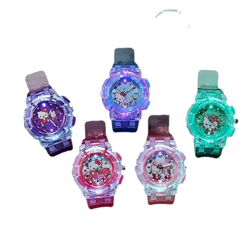 Hot Selling Sanrio Serie Kitty Cat Basisschool En Middelbare Scholieren Lichtgevende Horloge Kinderen Horloge Elektronisch Eenvoudig Horloge