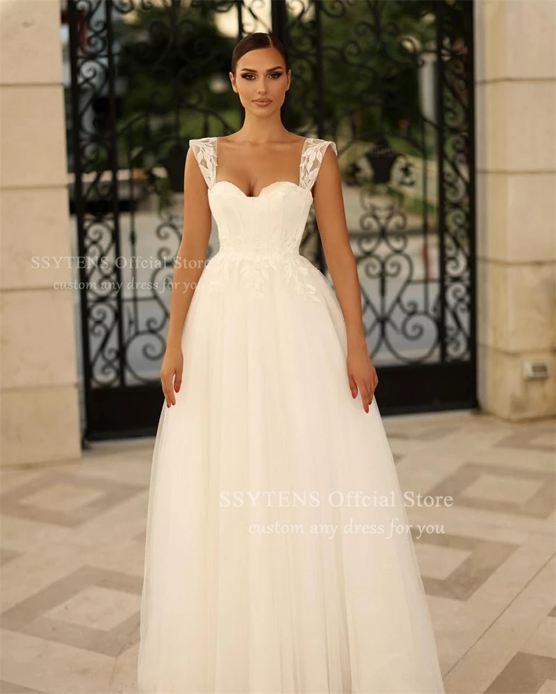 SSYTENS Abito da sposa con spalline vintage Donna A-Line Sweetheart Ruffle Sweetheart Abito da sposa Principessa Abito da sposa in raso Personalizzato
