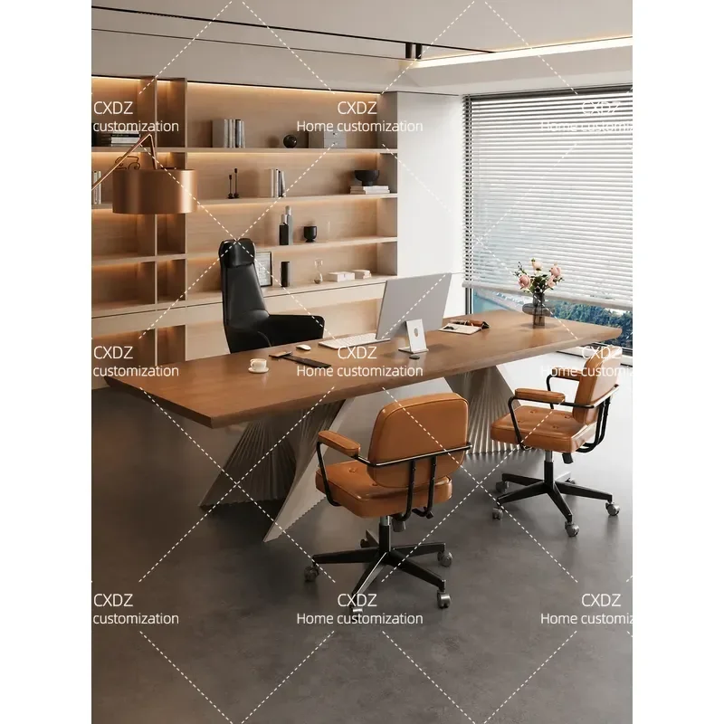 Ji Gift Boss Desk Background Cabinet A Set of Solid Wood Cream Style Desk Computer Desk Light Luxury Premium Sense