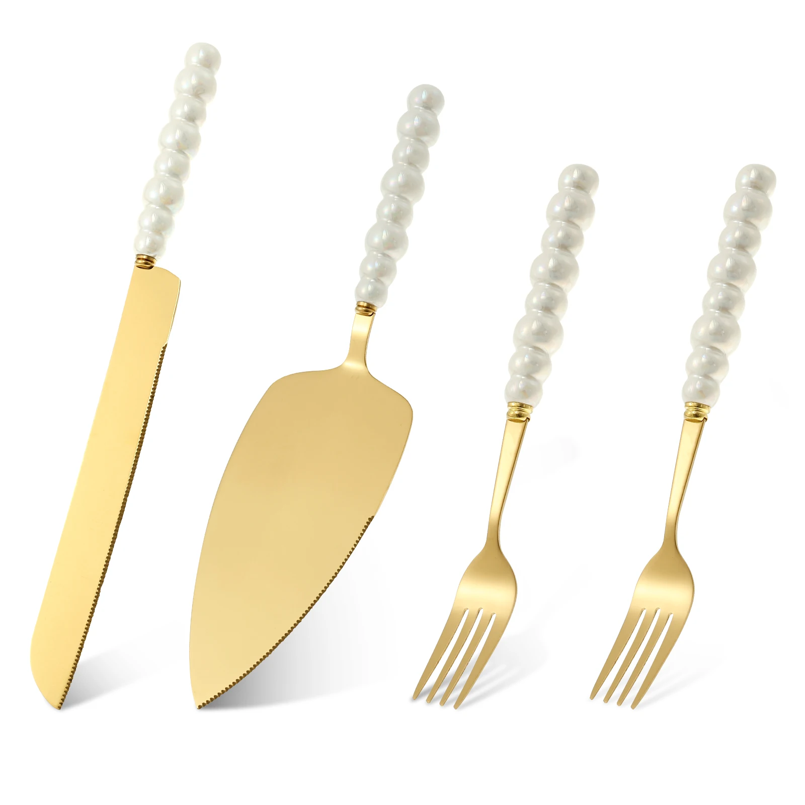 Stainless Steel Cake Knife Server Set Wedding Party Cake Decor Flatware Banquet Dessert Cutter Server Utensils with Pearl Handle