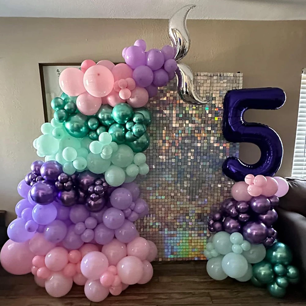 10-Zoll-Latex-Ballon-Set, 50-teilig, Metall, Lila, Rosa, Grün, Blau, Mädchen, Meerjungfrau, Geburtstagsthema, Party-Dekoration