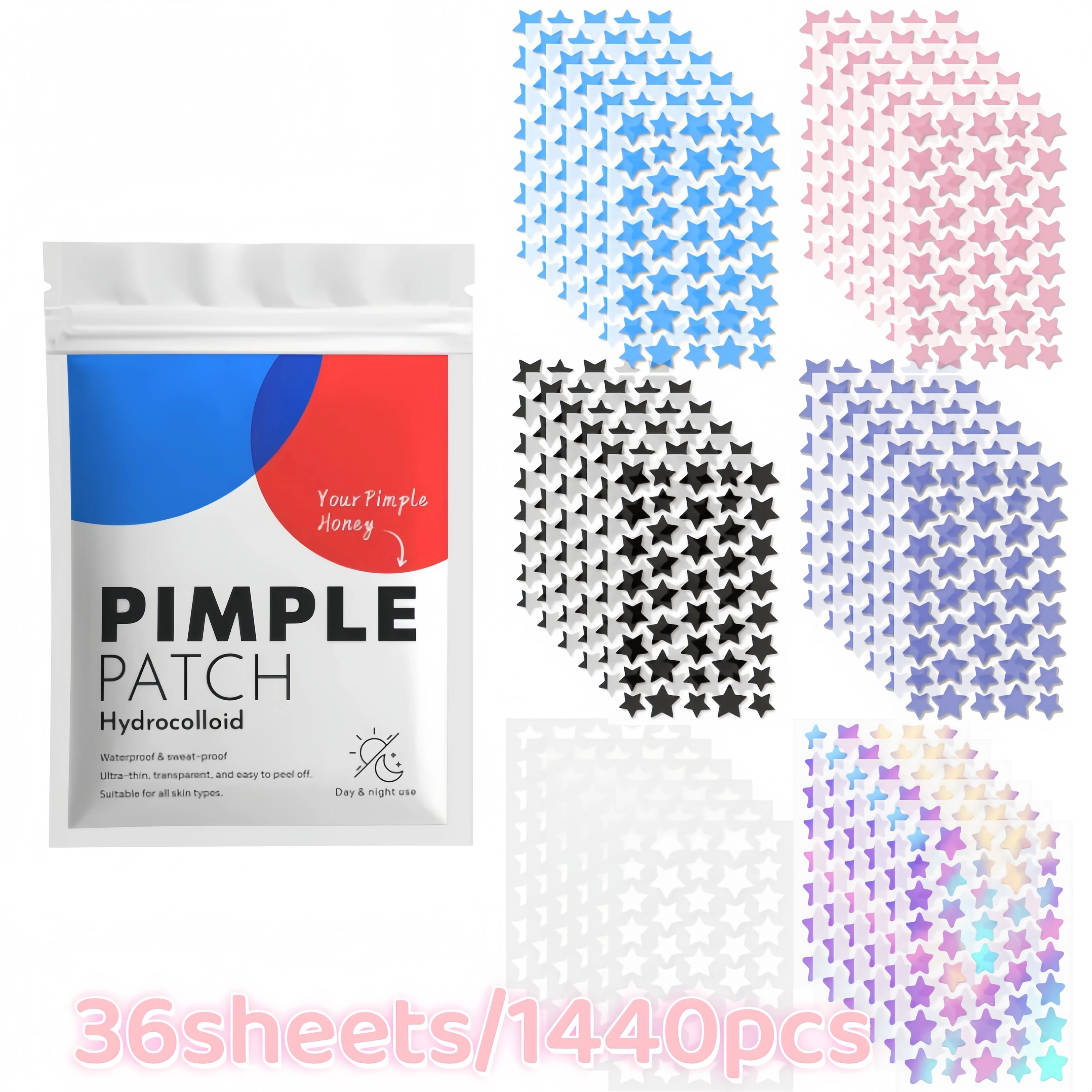 240/720/1440Pcs Multicolor Star Facial Stickers, Fun Beauty Covers for Travel, Parties and Everyday Use