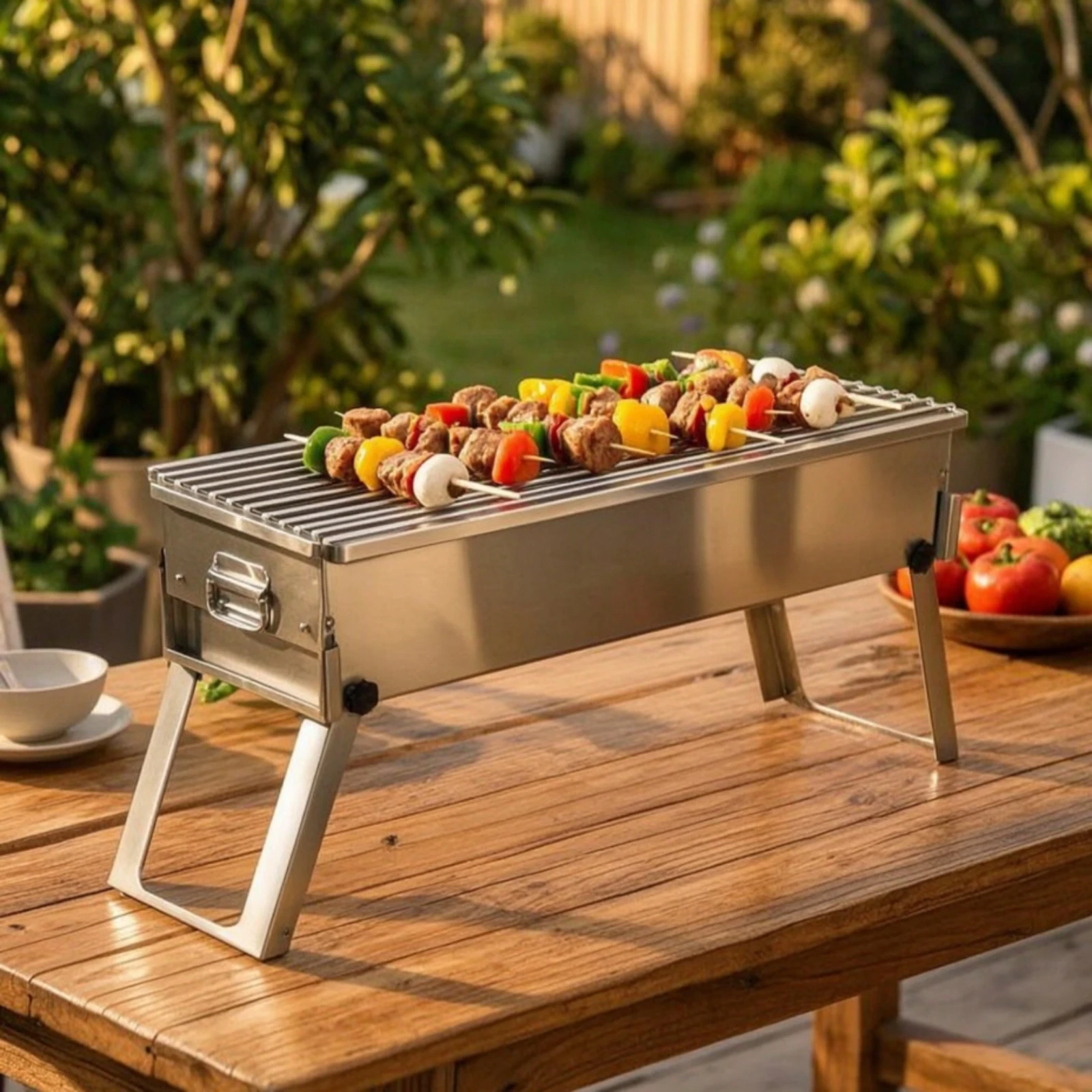 Stainless Steel Charcoal Grill Rust-Resistant Portable Charcoal Grill Long-Lasting Easy to Clean for Campers, Camping