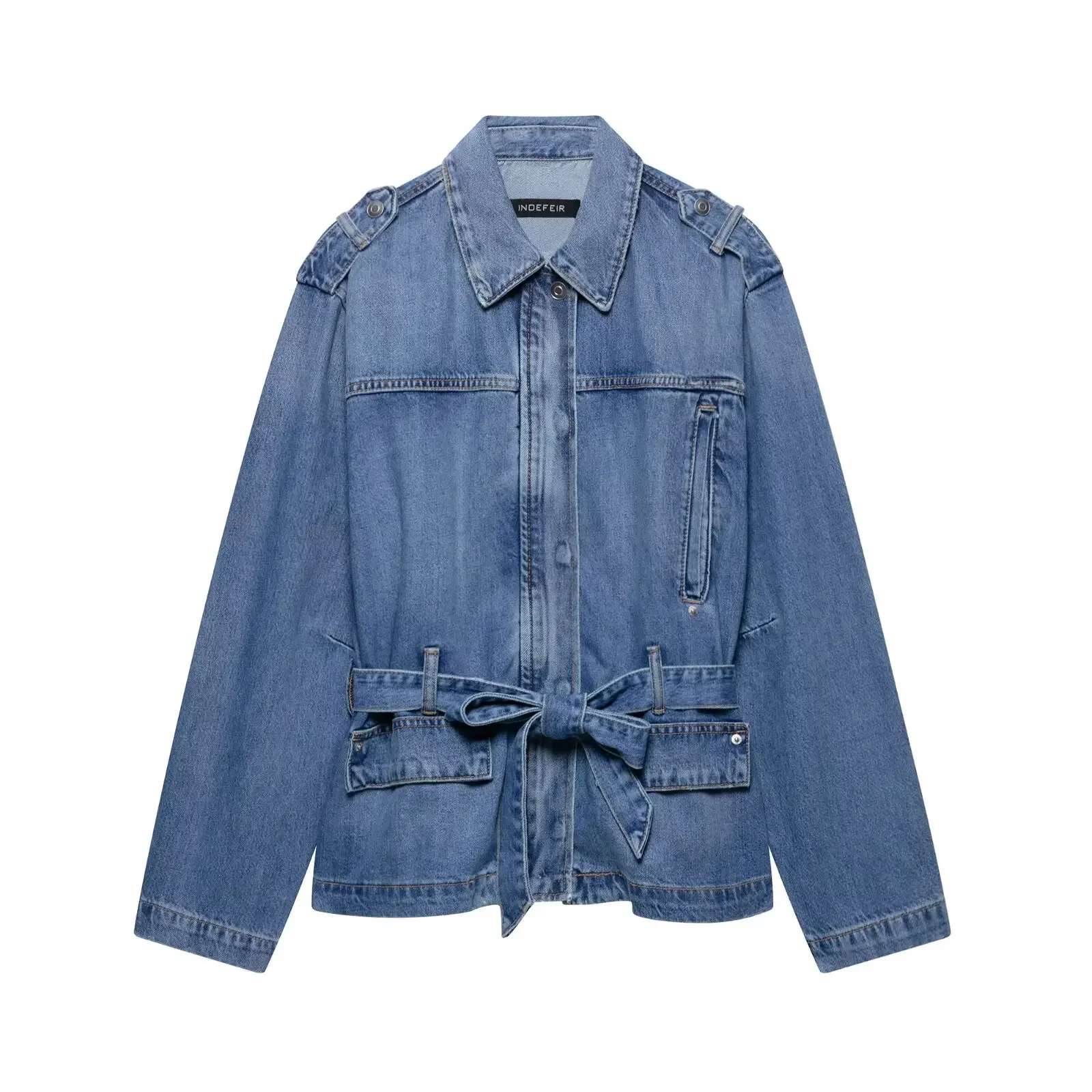 

2025 Spring Belt Denim Jackets For Women Fashion Jacket Woman Long Sleeve Short Coat Streetwear Casual New Outerwear