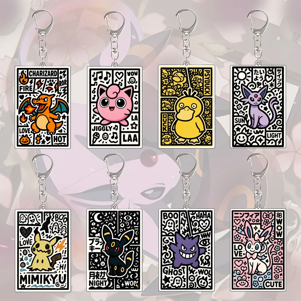 LLavero acrílico DIY, juego de Anime periférico Charizard Umbreon Sylveon Eevee Gengar, accesorios colgantes para mochila, regalos de navidad