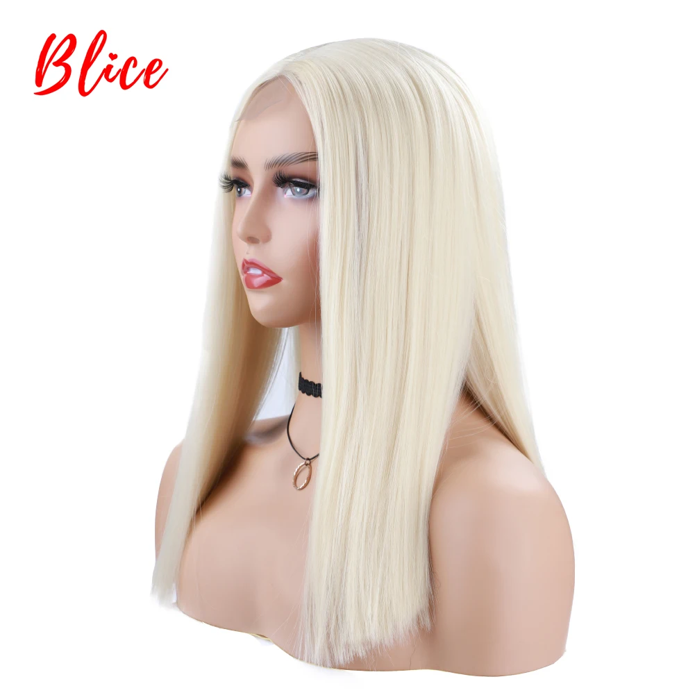 Blice Middle Silky Straight Synthetic Daily Wig Skin Head Top For African American Women 16Inch With LaceBabyhair Blonde